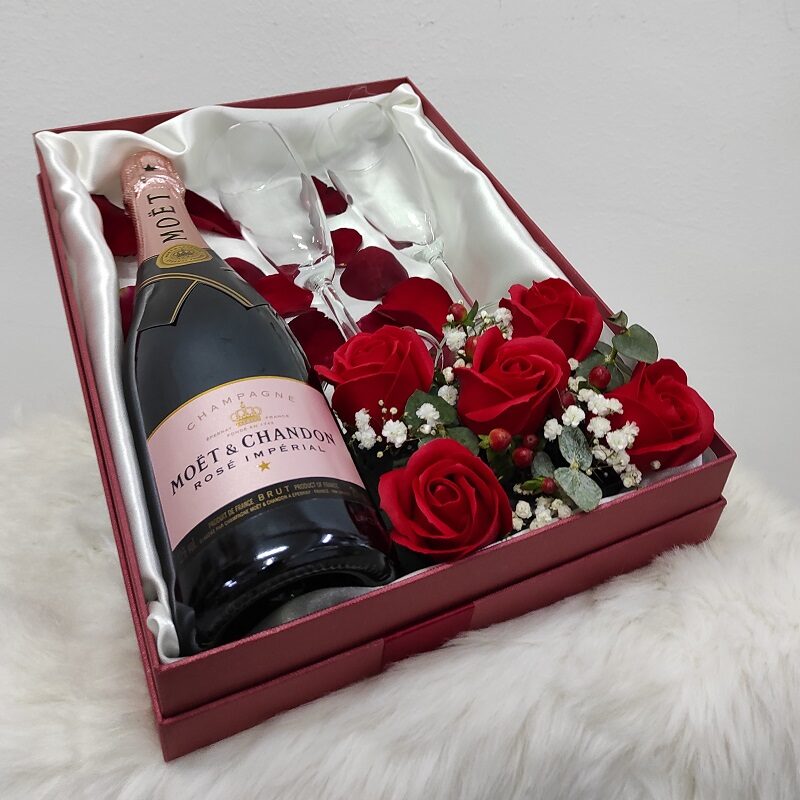 flower box with champagne wine