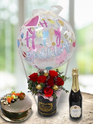 hot air balloon flower and chocolate box