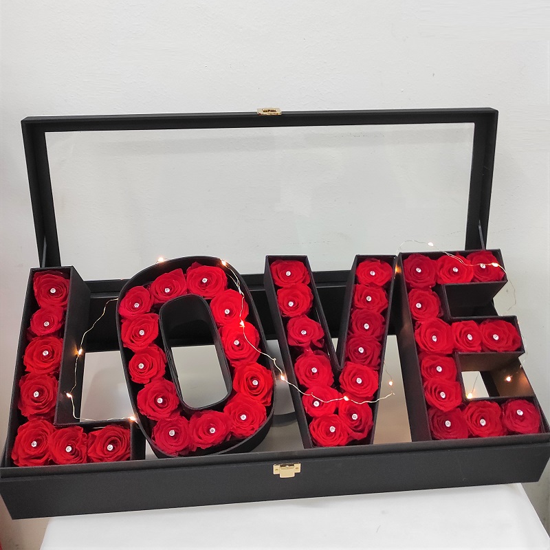 VB016-love_flower box_valentine love roses box with led